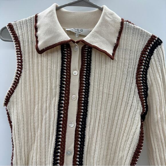 RTR Sea‎ New York Riva Ribbed Embroidered Wool Collared Button Front Top Sz 8 - Picture 4 of 11